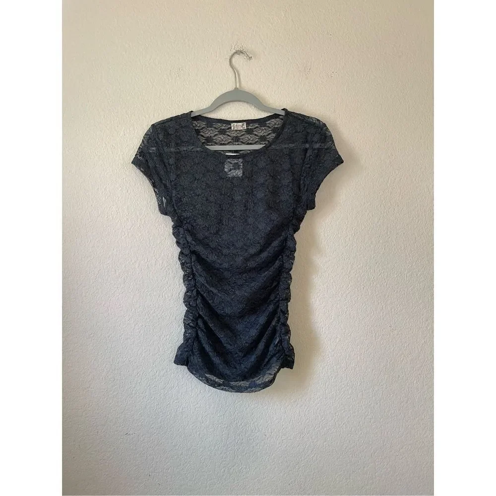 NWT free people all lace ruched side‎ crew neck blouse small
